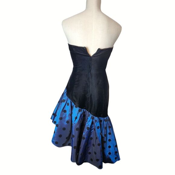 Vtg 80s ROBERTA USA Women’s S 4 Jrs 5/6 Polka Dot Velvet Taffeta Dress - Picture 2 of 10